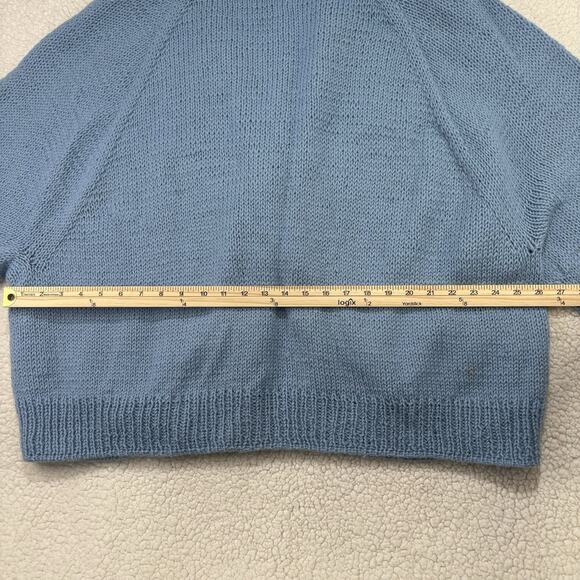 Handmade Knit Blue Chunky Hand Knit Big Wooden Buttons Cardigan Sweater Womens - Picture 7 of 8